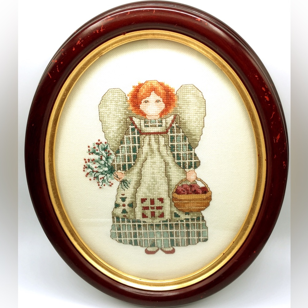 Framed Harvest Angel Autumn Cross Stitch Picture